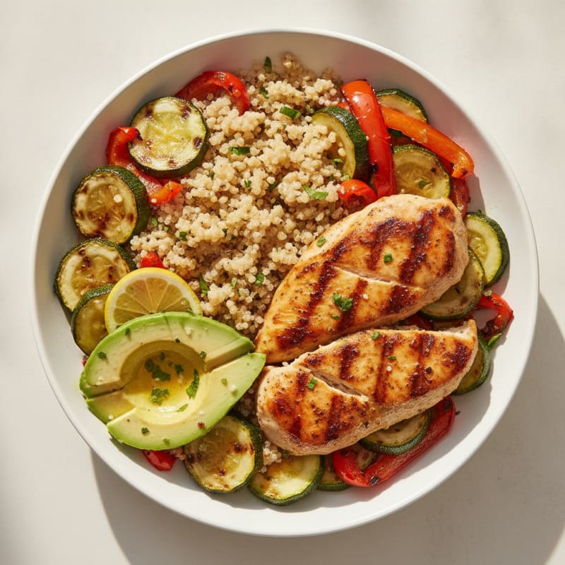 Grilled Chicken and Quinoa Power Bowl with Roasted Vegetables