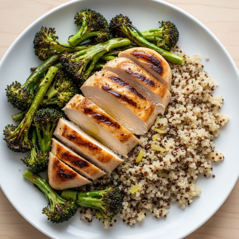 Grilled Chicken Breast with Quinoa and Roasted Broccoli