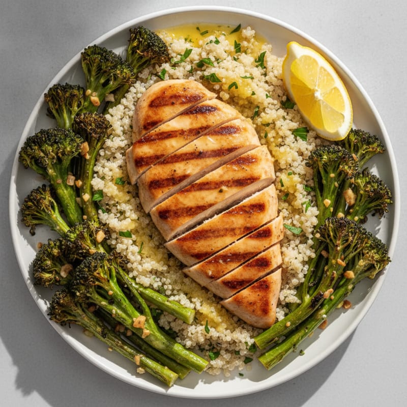 Grilled Chicken Breast with Quinoa and Roasted Broccoli