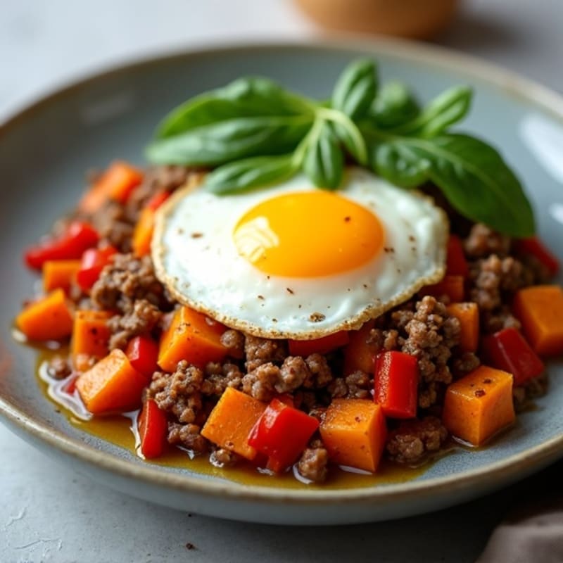 Hearty Lean Ground Beef and Sweet Potato Hash