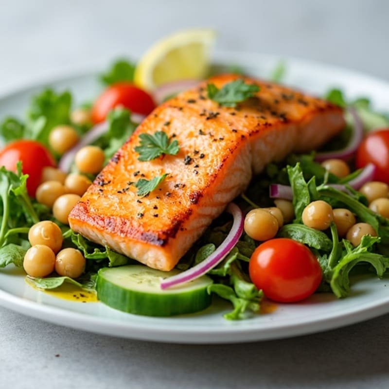 Grilled Salmon Salad with Chickpeas and Lemon Vinaigrette