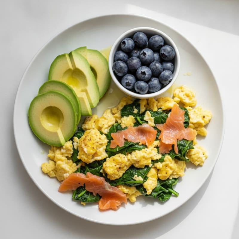 Spinach and Egg Scramble with Fresh Berries