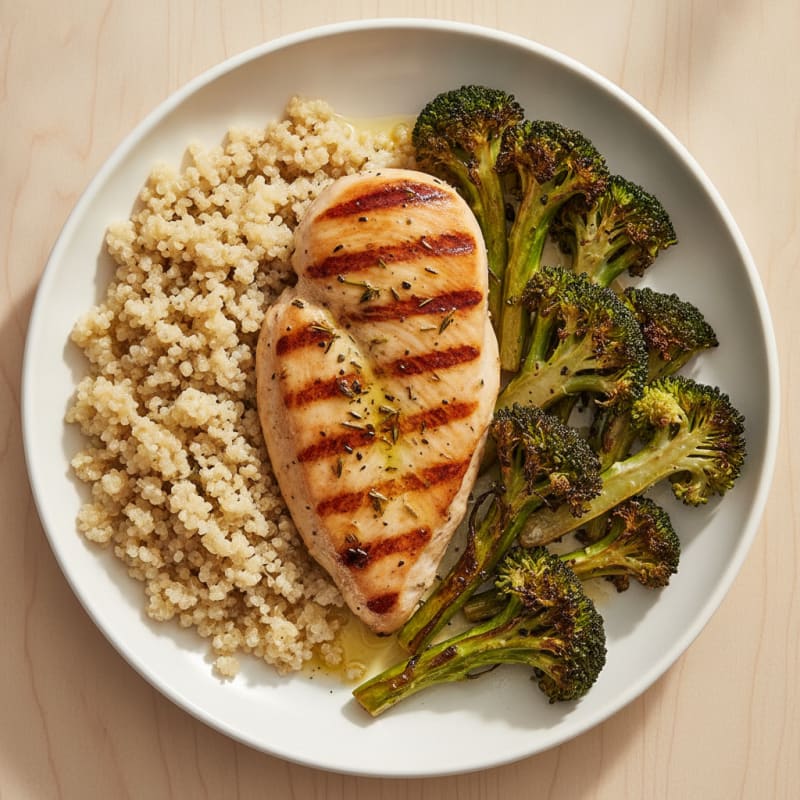 Grilled Chicken Breast with Roasted Broccoli and Quinoa