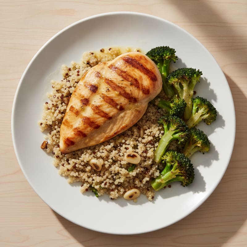 Grilled Chicken Breast with Quinoa and Roasted Broccoli