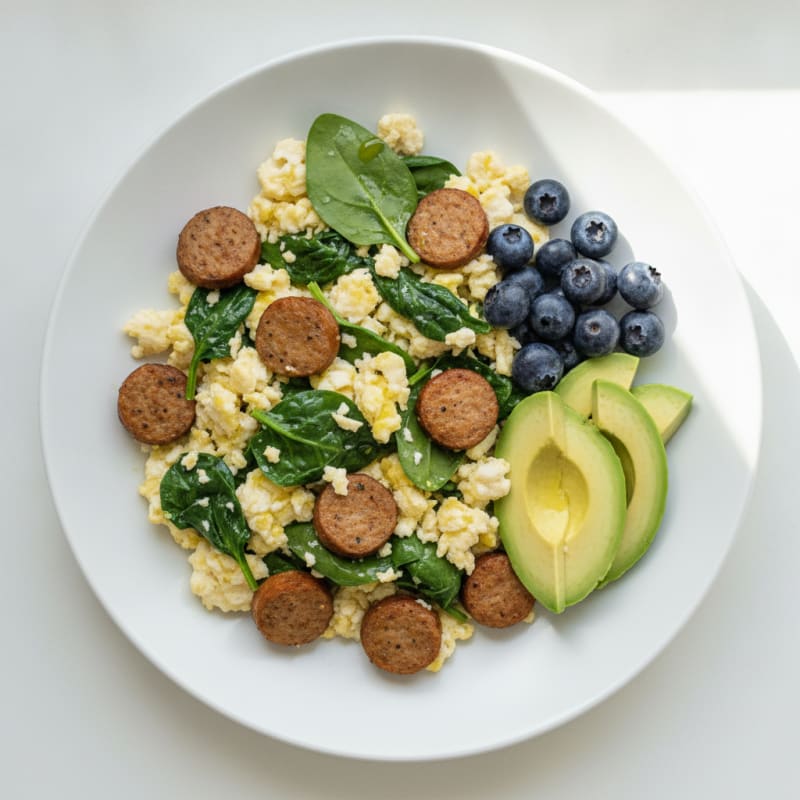 Egg White Scramble with Spinach and Turkey Sausage