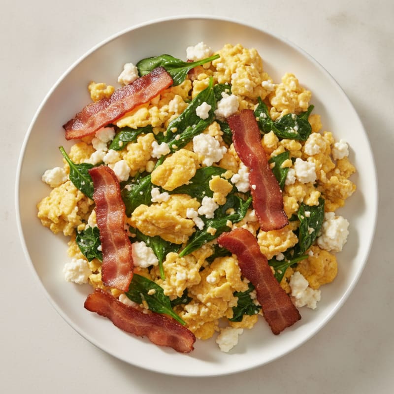 Cottage Cheese Scramble with Spinach and Turkey Bacon