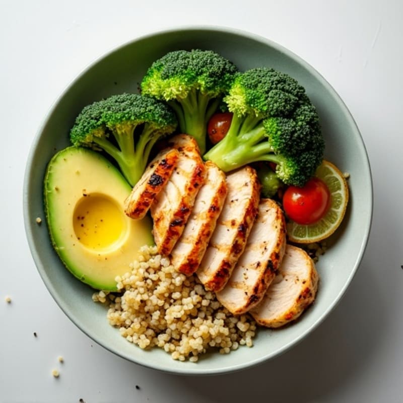 Grilled Chicken and Quinoa Bowl with Roasted Broccoli