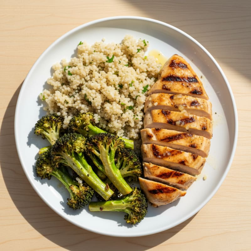 Grilled Chicken Breast with Quinoa and Roasted Broccoli