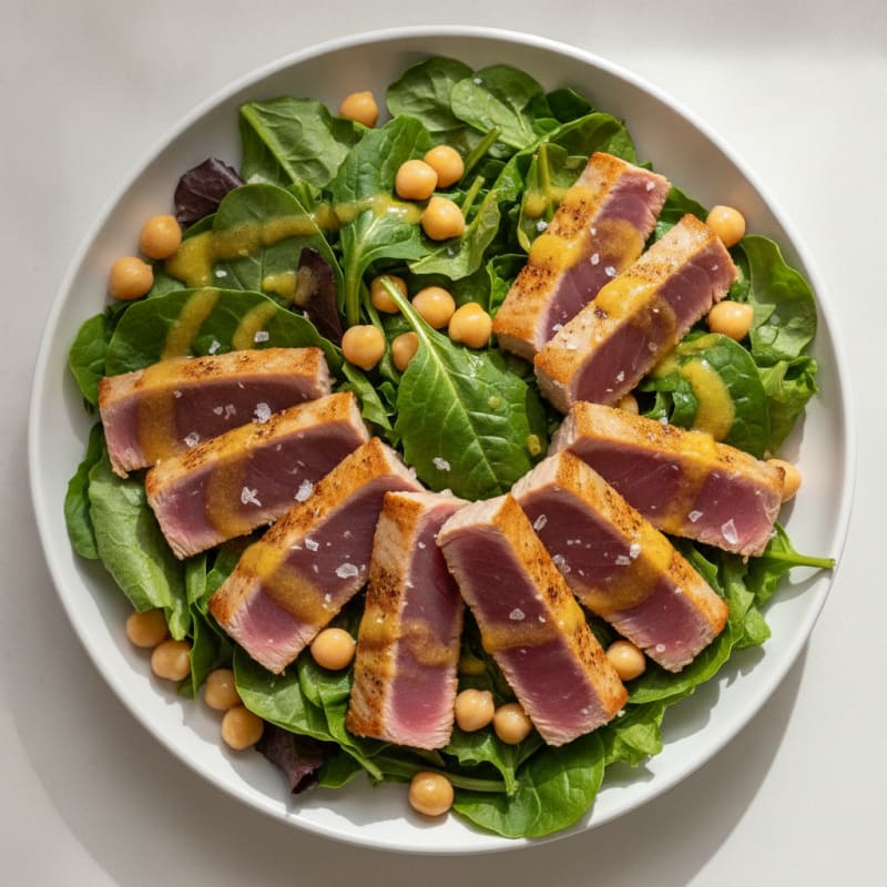 Seared Tuna Salad with Mixed Greens and Chickpeas
