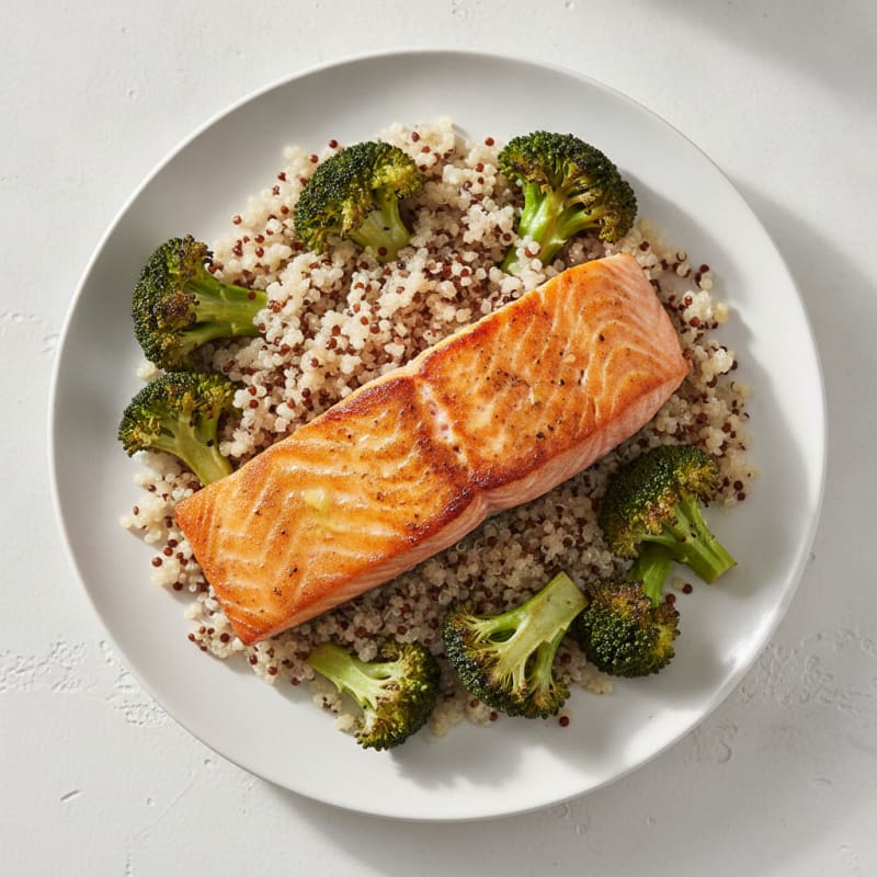 Seared Salmon with Roasted Broccoli and Quinoa