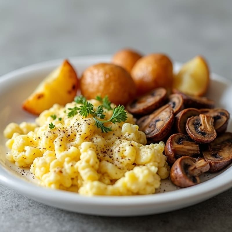 Egg White and Mushroom Scramble with Roasted Potatoes