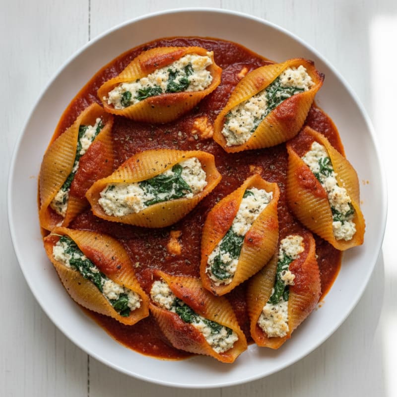 Spinach Ricotta Stuffed Shells Baked Marinara