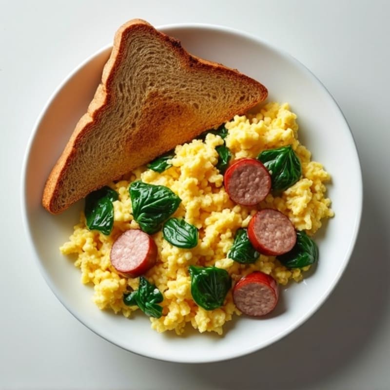 Egg White Scramble with Turkey Sausage, Spinach & Whole Wheat Toast