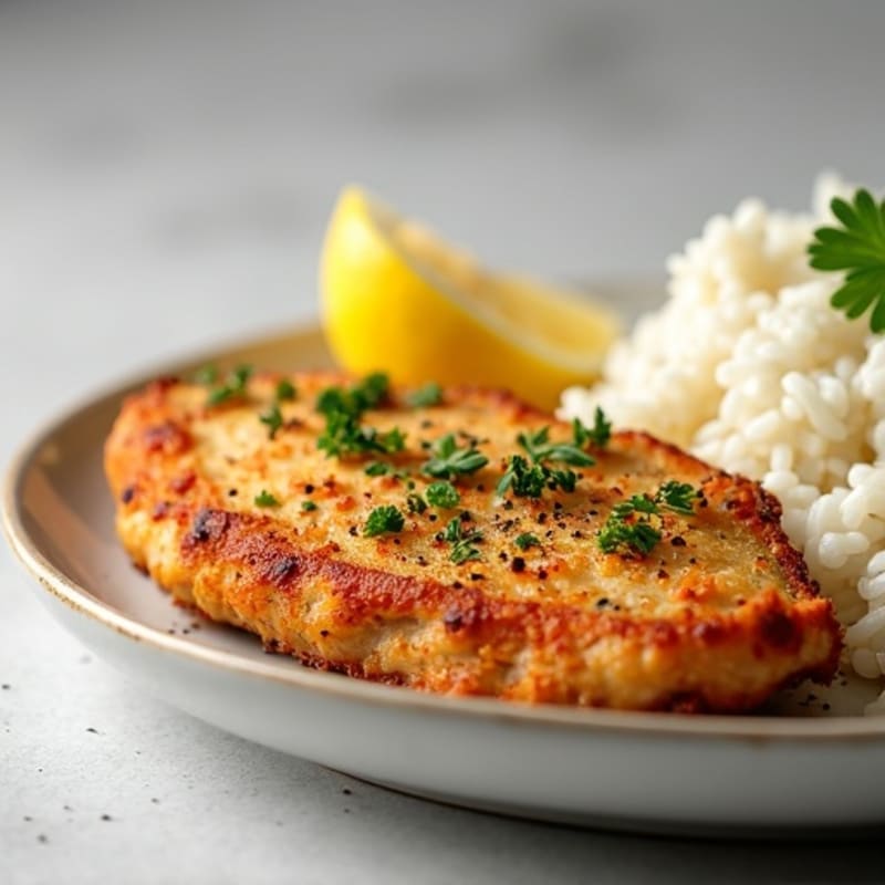 Crispy Lemon Herb Chicken Breast with Fluffy White Rice