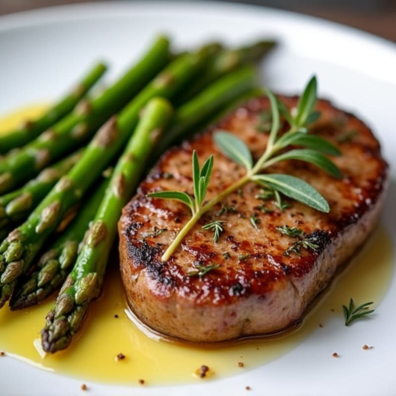 Pan-Seared Garlic Herb Steak with Roasted Asparagus