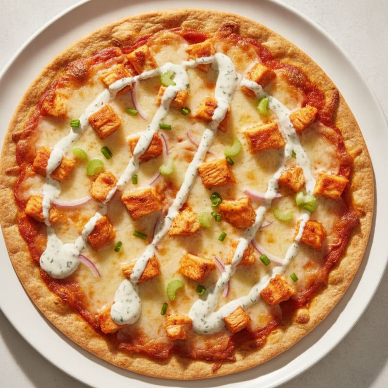 Buffalo Chicken Pizza with Ranch Drizzle