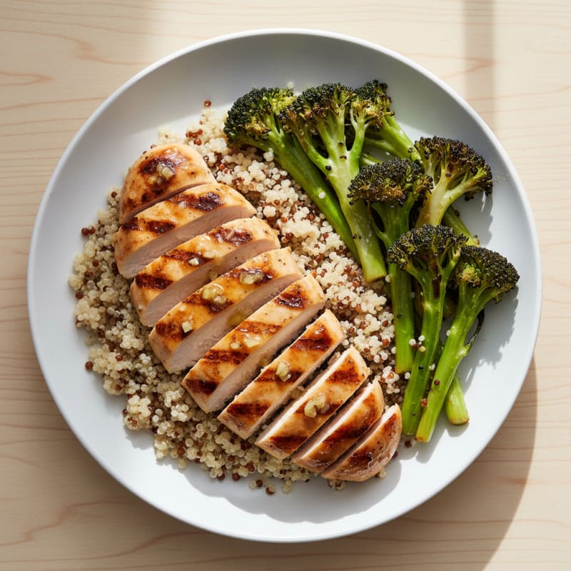 Grilled Chicken Breast with Quinoa and Roasted Broccoli
