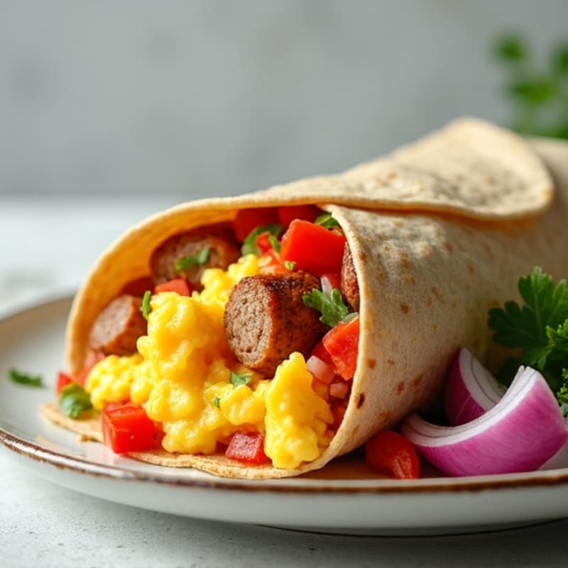 Hearty Turkey Sausage and Scrambled Egg Burrito with Fresh Salsa