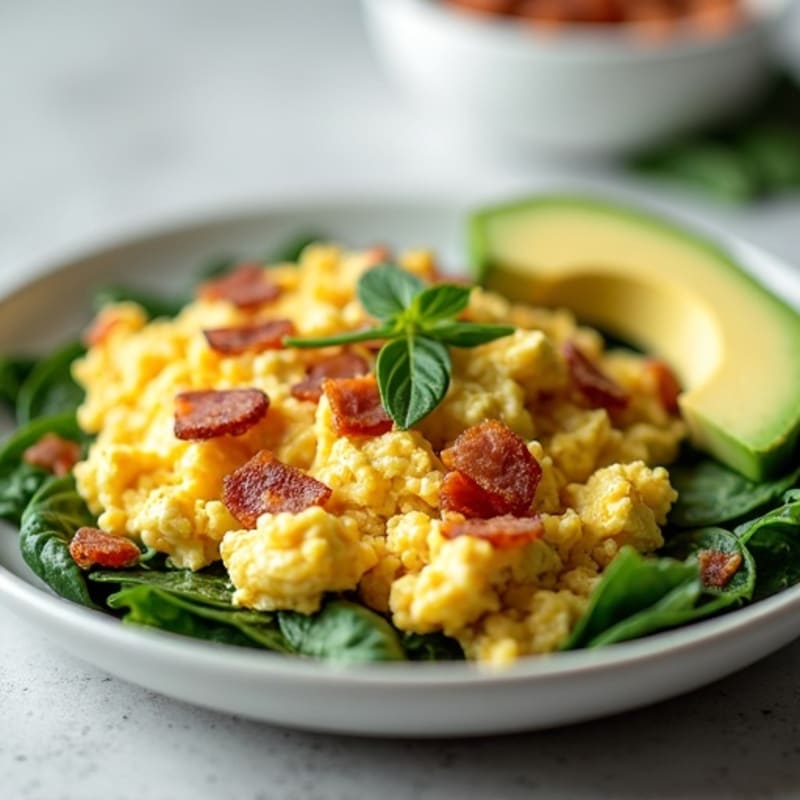 Cottage Cheese Egg Scramble with Spinach and Turkey Bacon