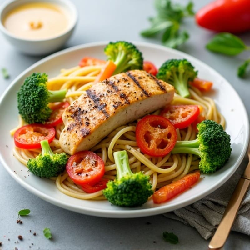 Roasted Broccoli and Bell Pepper Pasta with Zesty Lemon Garlic Sauce