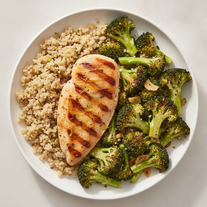 Grilled Chicken Breast with Roasted Broccoli and Quinoa