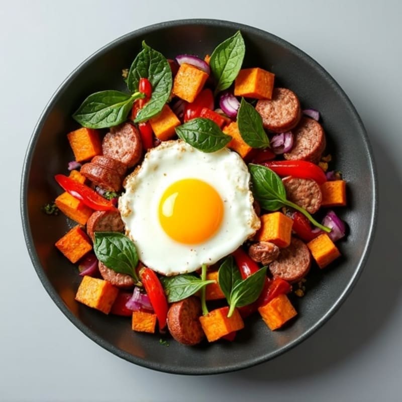Hearty Lean Turkey Sausage and Crispy Sweet Potato Breakfast Skillet