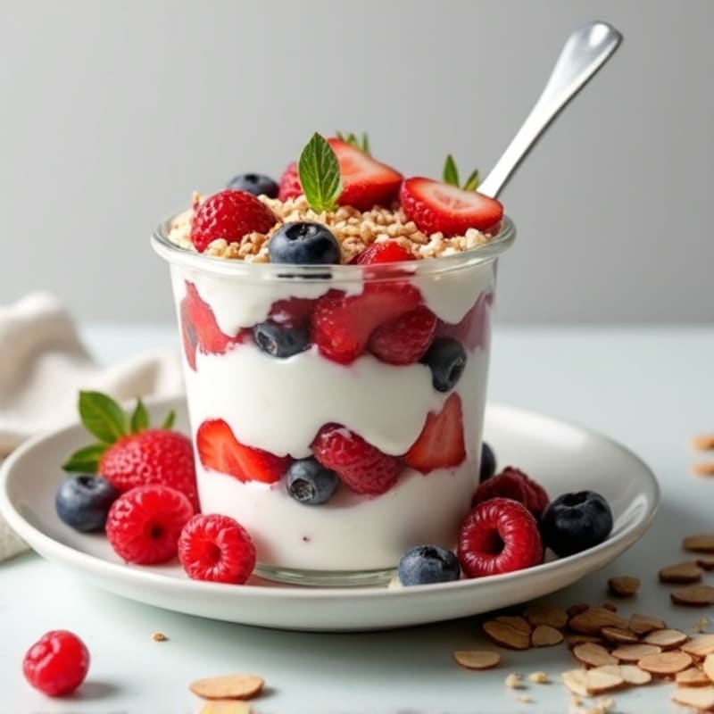 Creamy Greek Yogurt Parfait with Berries and Almonds