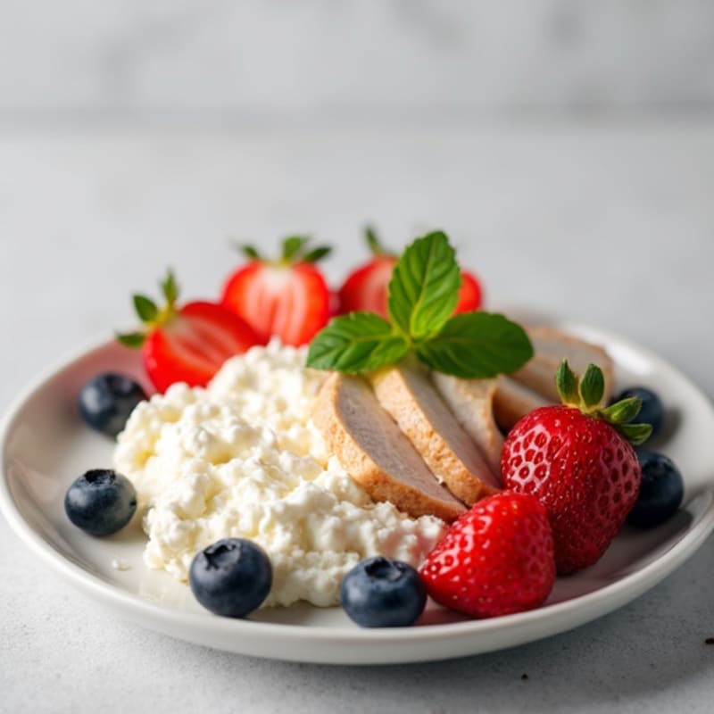 Cottage Cheese with Sliced Chicken Breast and Fresh Berries