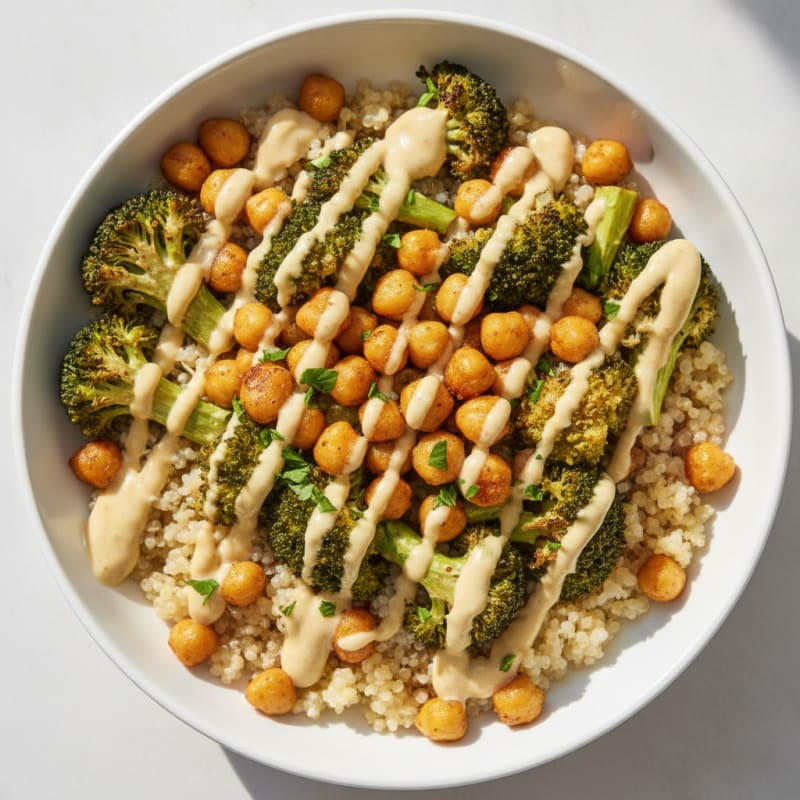 Roasted Vegetable Quinoa Bowl with Lemon Tahini Drizzle