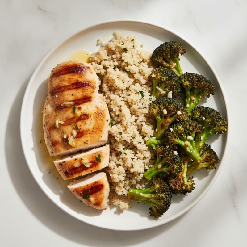 Grilled Chicken Breast with Quinoa and Roasted Broccoli