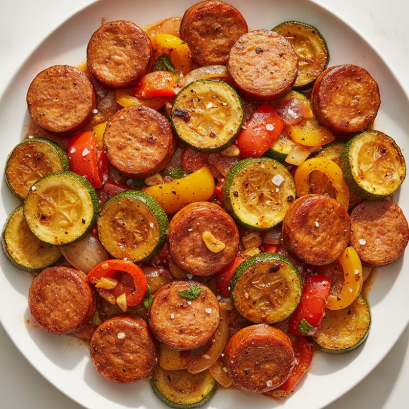 Smoked Turkey Kielbasa Zucchini Skillet