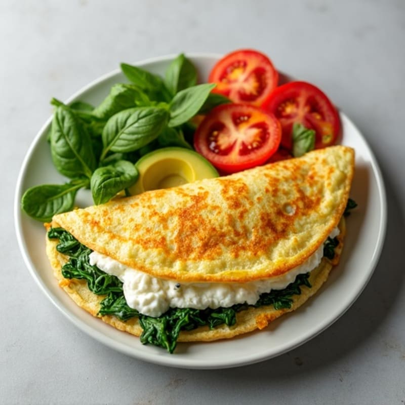Egg White Spinach Omelette with Cottage Cheese and Fresh Tomatoes