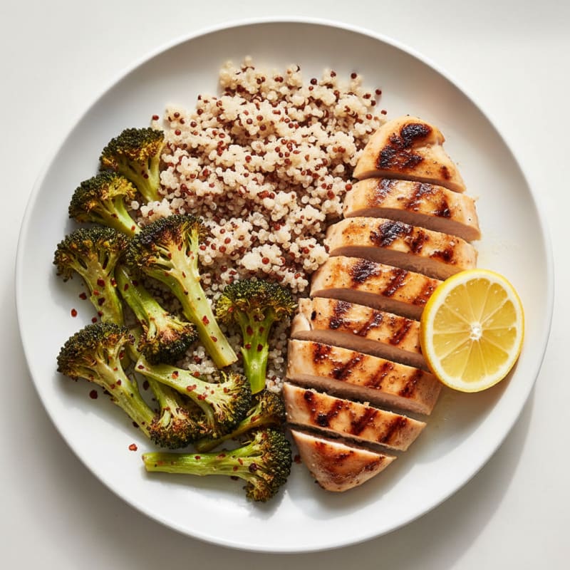 Grilled Chicken Breast with Roasted Broccoli and Quinoa