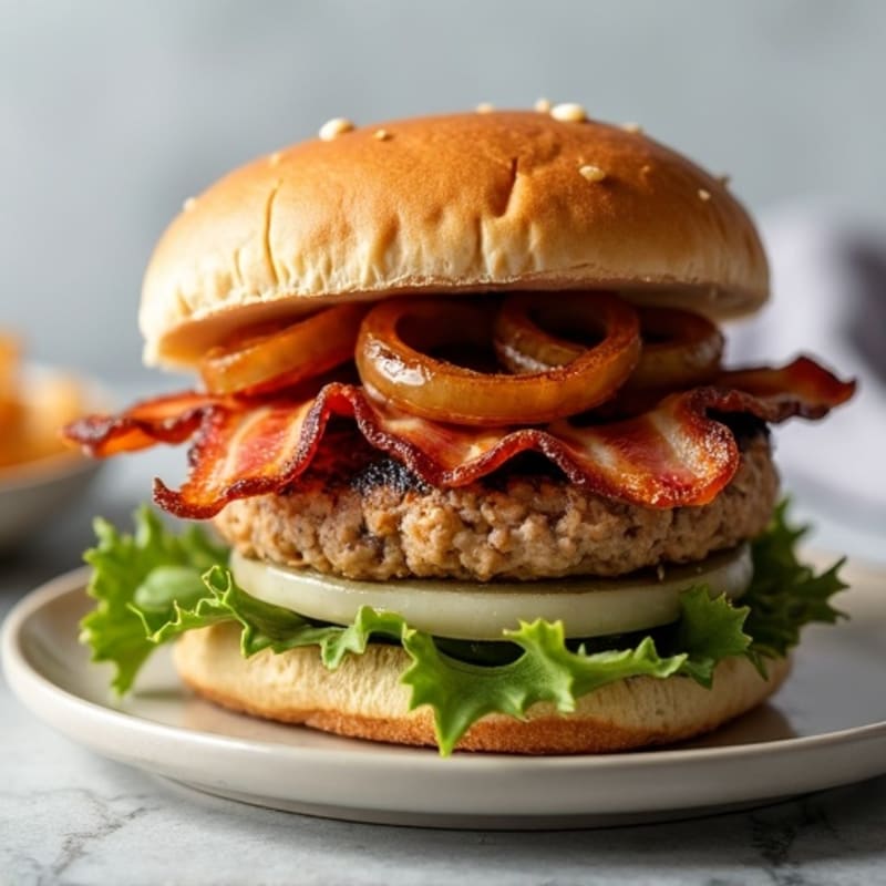 Lean Turkey-Bacon Burger with Caramelized Onions