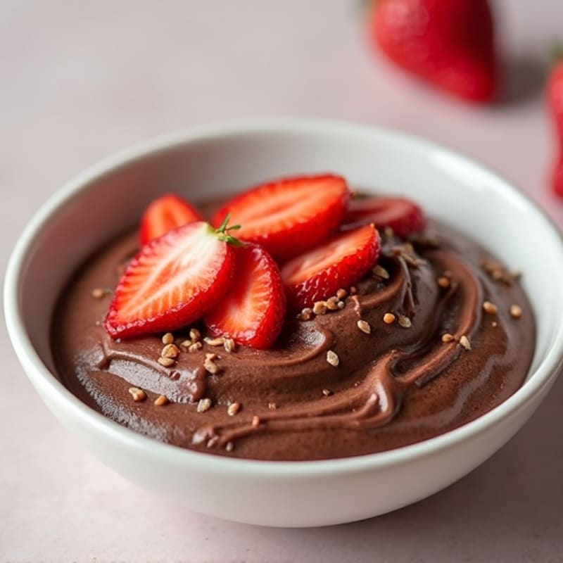 Silky Chocolate Protein Pudding with Sliced Strawberries