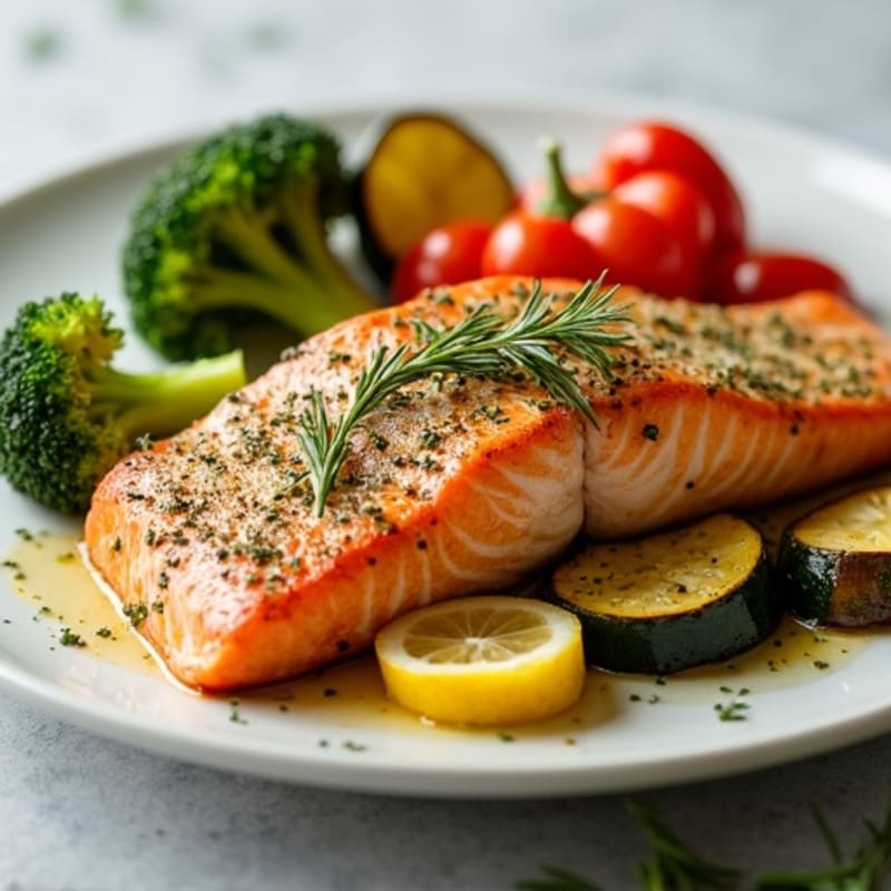 Herb-Crusted Baked Salmon with Roasted Vegetables