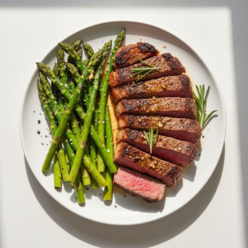 Charred Garlic-Herb Steak with Roasted Asparagus