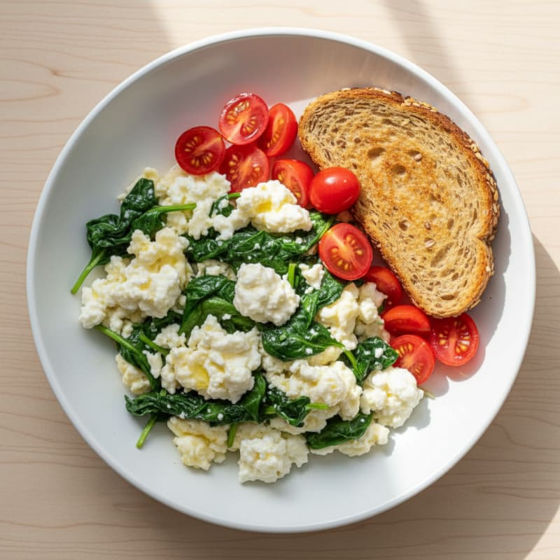 Egg White and Spinach Scramble with Cottage Cheese
