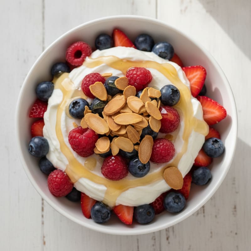 Greek Yogurt Parfait with Mixed Berries and Almonds