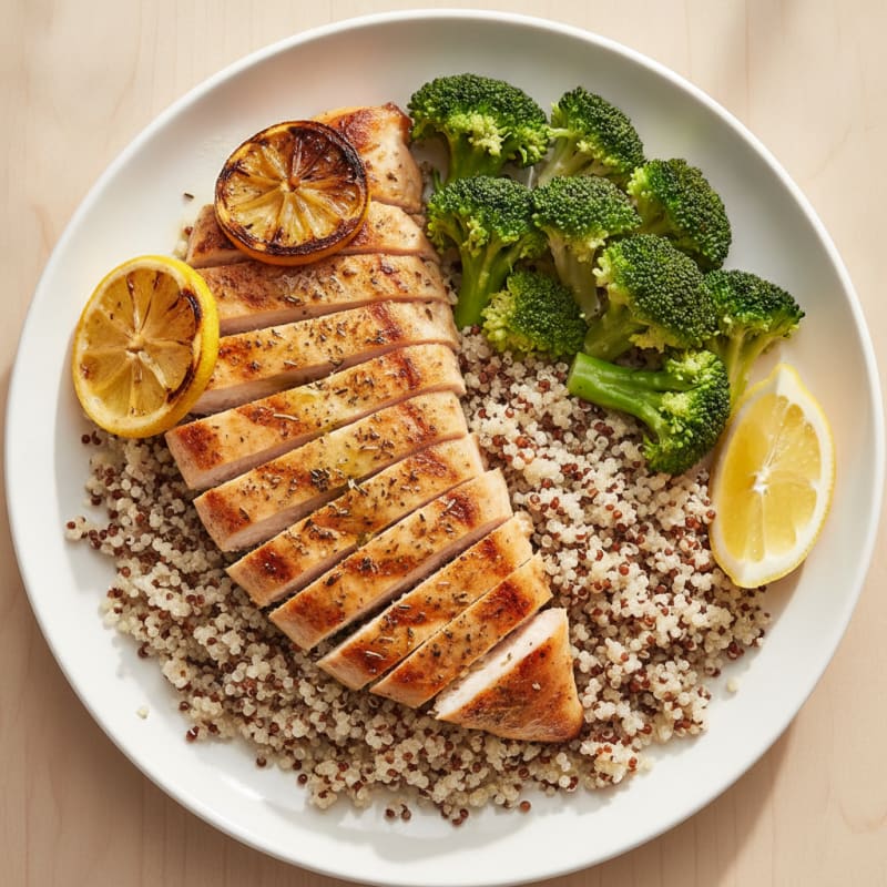 Grilled Chicken Breast with Quinoa and Steamed Broccoli