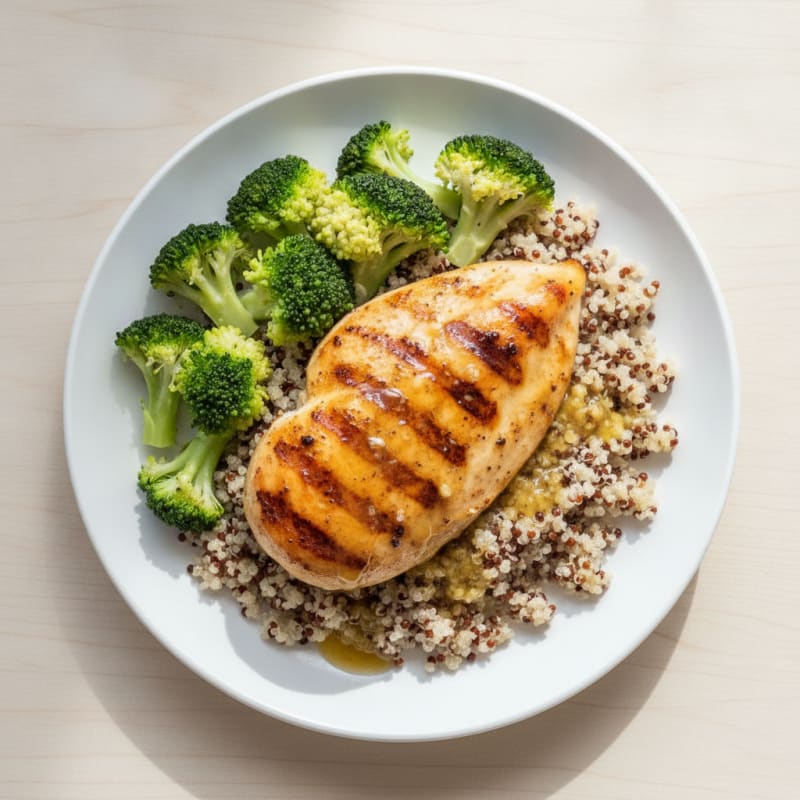 Grilled Chicken Breast with Quinoa and Steamed Broccoli