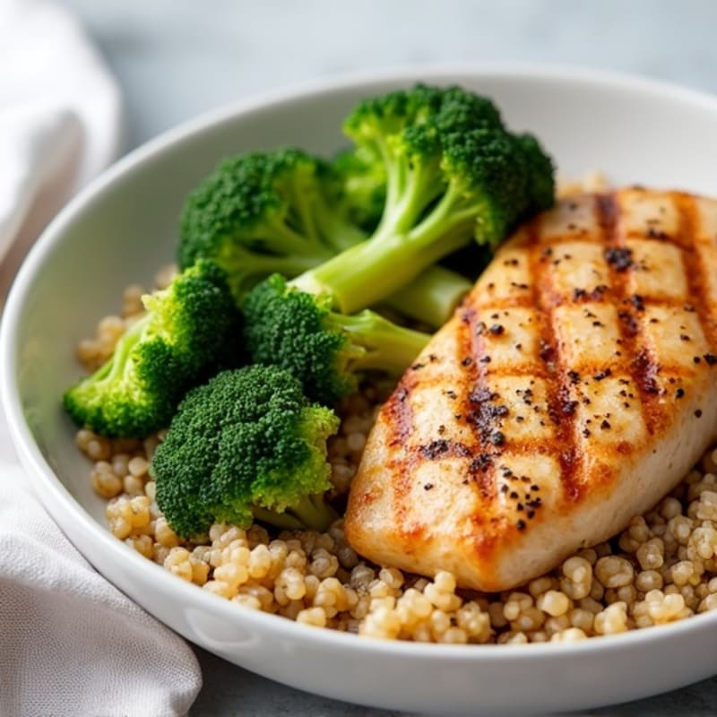 Grilled Chicken Breast with Quinoa and Steamed Broccoli