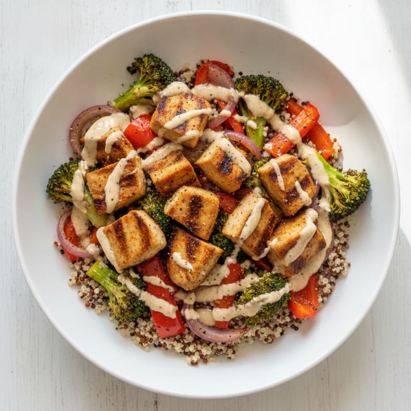 Seitan and Roasted Vegetable Power Bowl