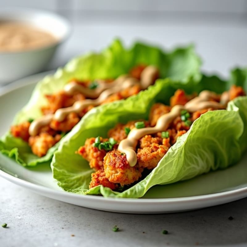 Crispy Chicken Lettuce Wraps with Creamy Peanut Dressing