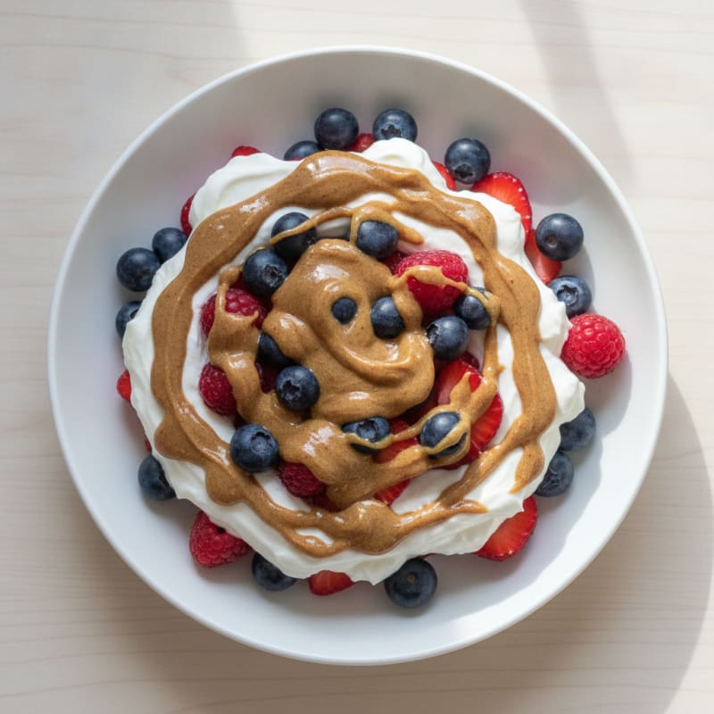Greek Yogurt Protein Parfait with Mixed Berries and Almond Butter