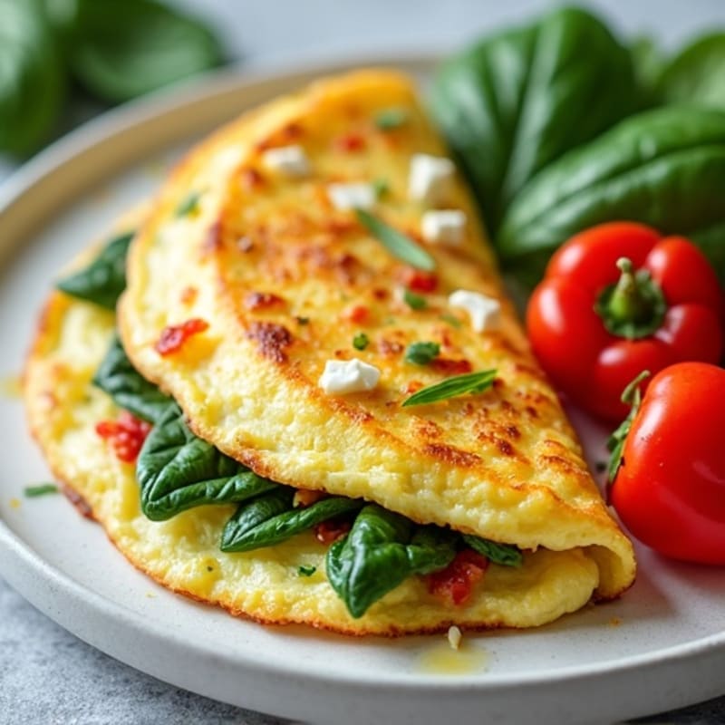 Fluffy Egg White Omelet with Fresh Spinach and Bell Peppers