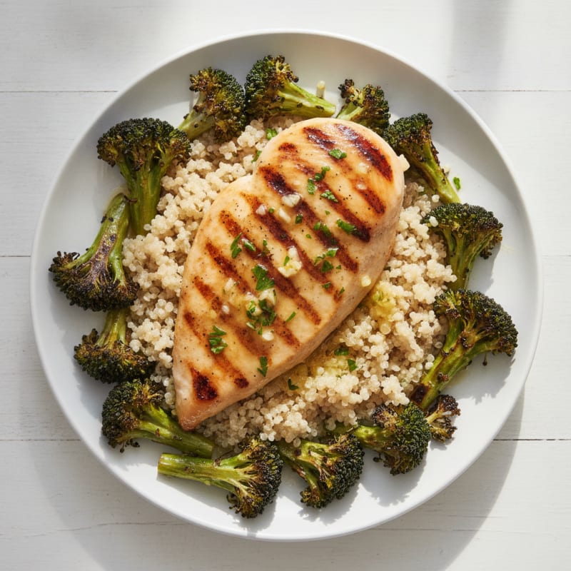 Grilled Chicken Breast with Roasted Broccoli and Quinoa