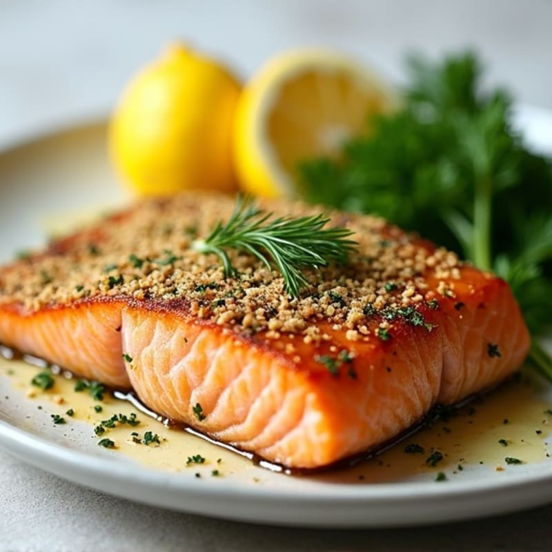 Herb-Crusted Pan Seared Salmon with Lemon
