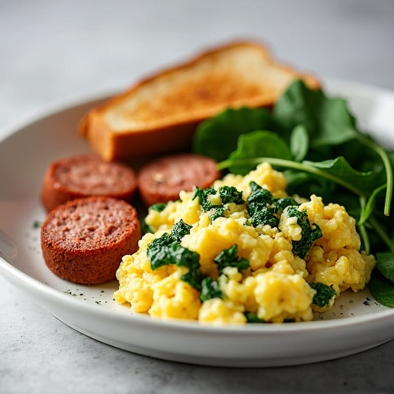 Egg White Spinach Scramble with Turkey Sausage