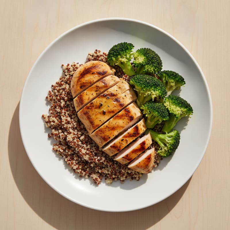 Grilled Chicken Breast with Quinoa and Steamed Broccoli